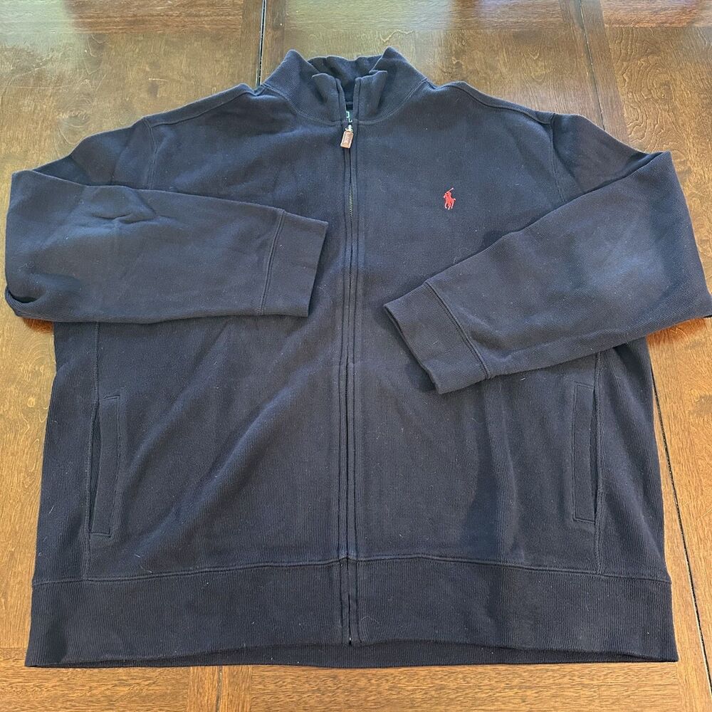 Ralph Lauren Polo Navy Blue Red Pony Navy Blue Zip Up Sweater Men's Size XLarge
